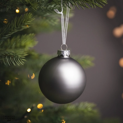 Bauble Glass Matt Soft Grey 8cm