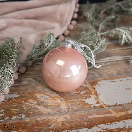 10cm Blush Pink Enamel Glass Bauble