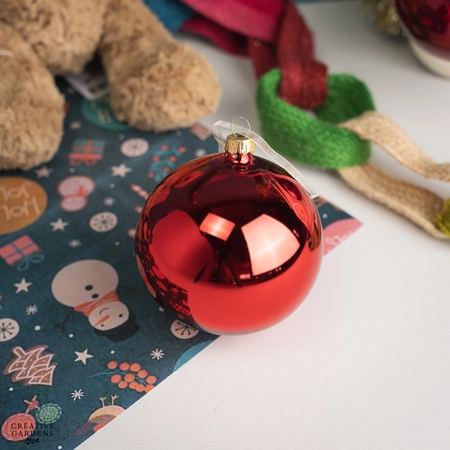 10cm Christmas Red Shiny Glass Bauble