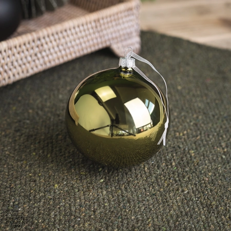 10cm Rosemary Green Shiny Glass Bauble