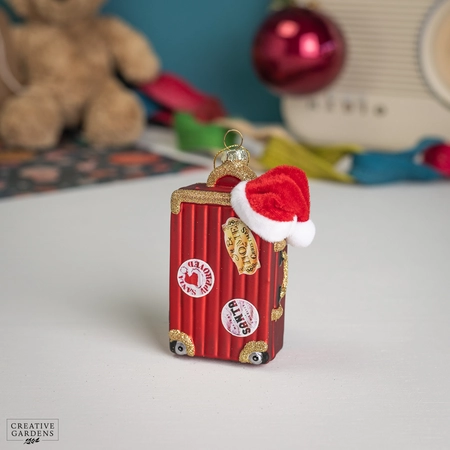 11cm Red Glass Shaped Suitcase With Red Santa Hat