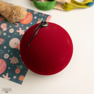 15cm Flocked Hanging Ball - Burgandy