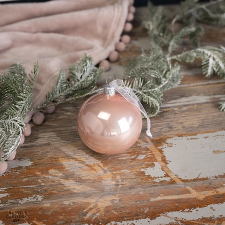 8cm Blush Pink Enamel Glass Bauble