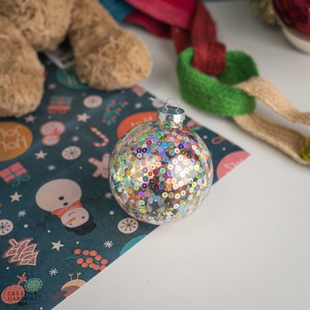 8cm Clear With Multicolour Sequin Glass Ball