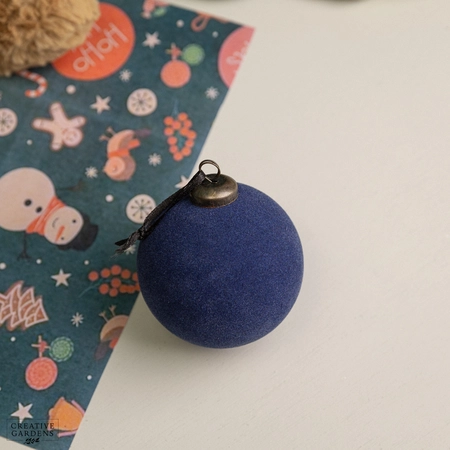 8cm Flocked Hanging Ball - Blue