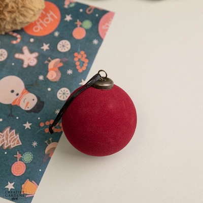 8cm Flocked Hanging Ball - Burgandy