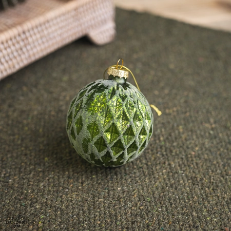 8cm Green Glass Bauble With Silver