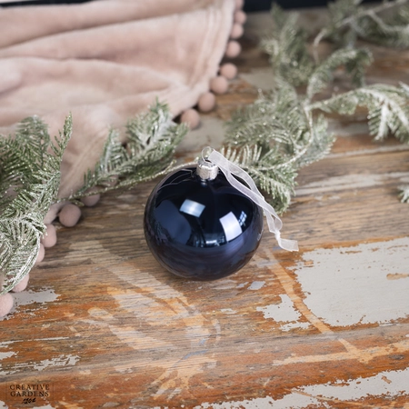 8cm Night Blue Shiny Glass Bauble