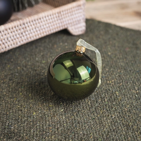 8cm Pine Green Shiny Glass Bauble