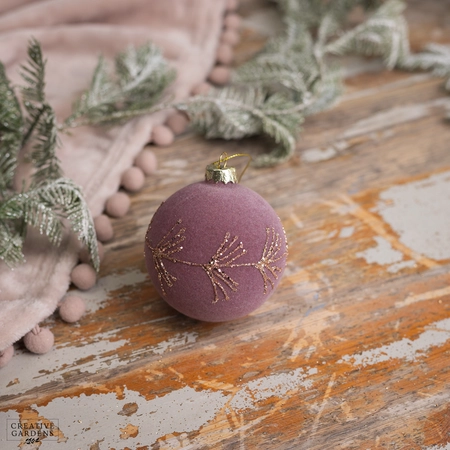 8cm Pink Glass Bauble With Gold Floral Design