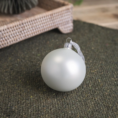 8cm Winter White Matt Glass Bauble