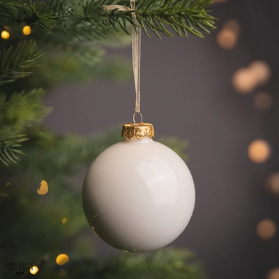 Bauble Glass Enamel White 8cm
