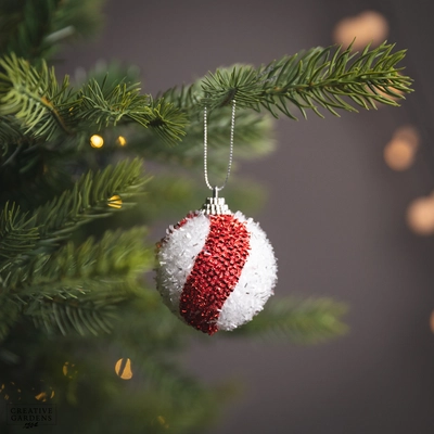 Bauble With Tinsel Red & White