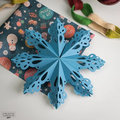 Blue Paper Fretwork Snowflake Decoration - Large