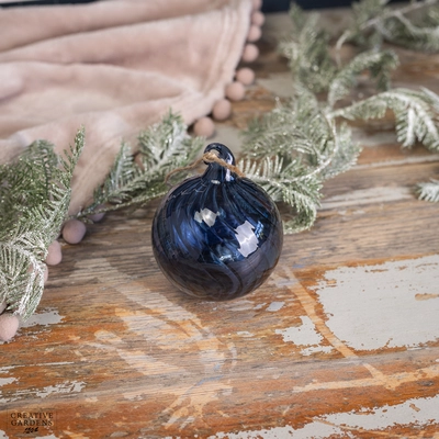 Clear Glass Swirl Bauble - Dark Blue