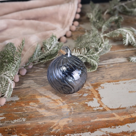 Clear Glass Swirl Bauble - Light Blue