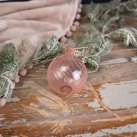 Clear Glass Swirl Bauble - Light Pink