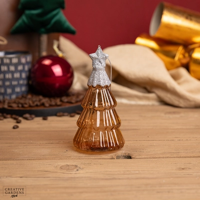 Clear Glass Tree With Star on Top - Pecan Brown