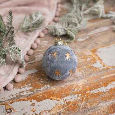 Denim Blue With Gold Stars Round Bauble