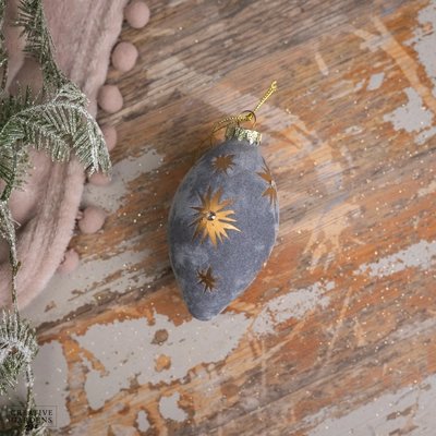 Denim Blue With Gold Stars Teardrop Bauble