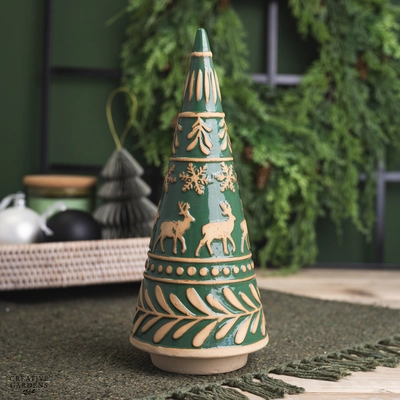 Embossed Green Ceramic Cone Tree Ornament