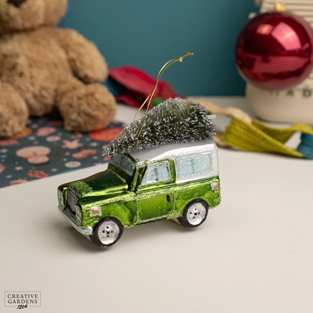 Glass Land Rover with Tree 12cm