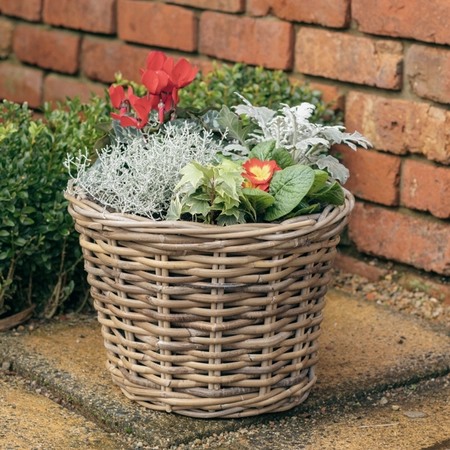 Grey Willow Large Round Basket Planter ‘Rich Reds’ - image 1