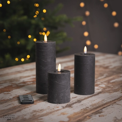 LED Black Wax Candle Set of 3 with remote -Warm White