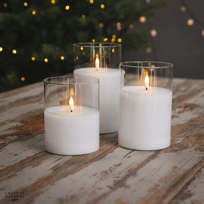 LED Glass Candle Trio