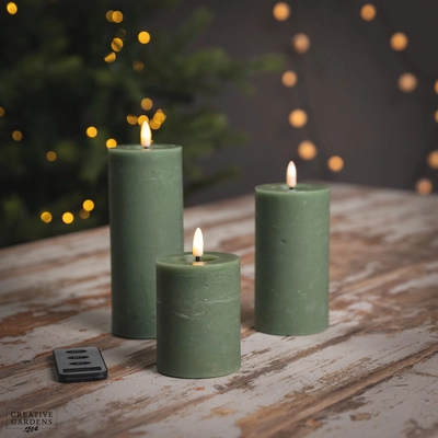 LED Green Wax Candle Set of 3 with remote -Warm White