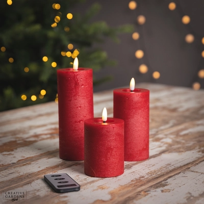 LED Red Wax Candle Set of 3 with remote