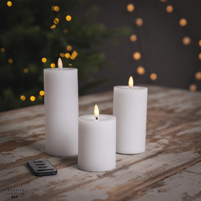 LED White Wax Candle Set of 3 with remote -Warm White