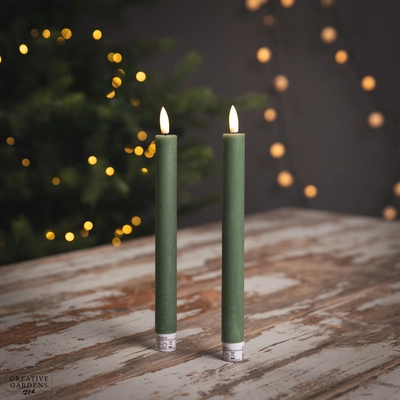 LED Wick Dinner Candle 2pk - Green