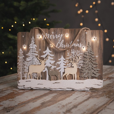 Lit Reindeer Forest Scene Plaque 39cm