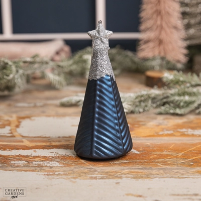 Matt Glass Tree With Star on Top - Night Blue