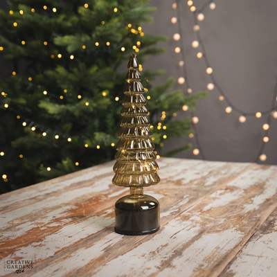 Micro LED Green Rotating Glass Tree - 34cm - 15L Warm White