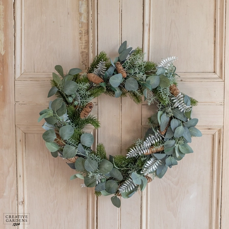 Modern Silver Wreath with Leaves and Pinecones - image 1