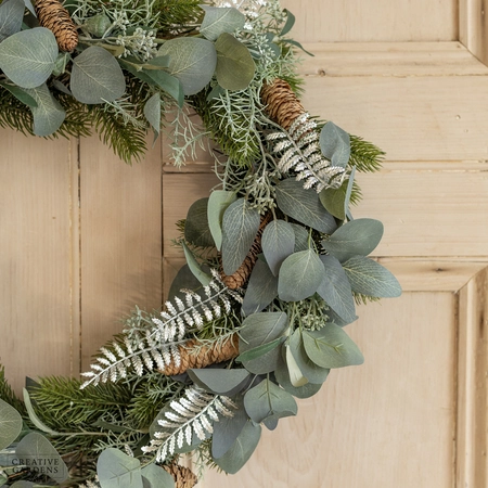 Modern Silver Wreath with Leaves and Pinecones - image 2