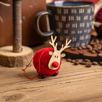 Red Woollen Ball Deer With Wooden Head