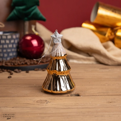 Shiny Glass Tree With Star on Top - Pecan Brown