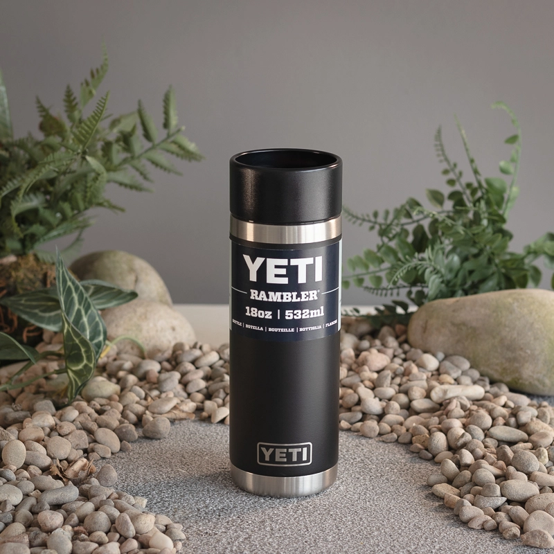 YETI Rambler 18 oz Bottle, Stainless Steel, Vacuum Insulated, with Hot Shot  Cap, Black