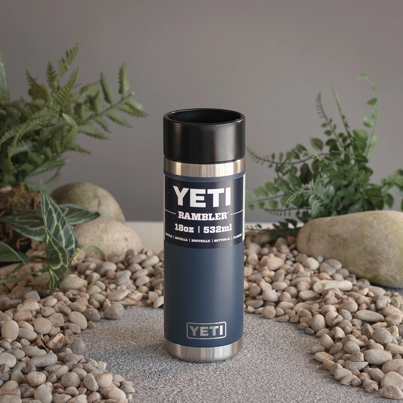  YETI Rambler 18 oz Bottle, Stainless Steel, Vacuum Insulated,  with Hot Shot Cap, Navy: Home & Kitchen